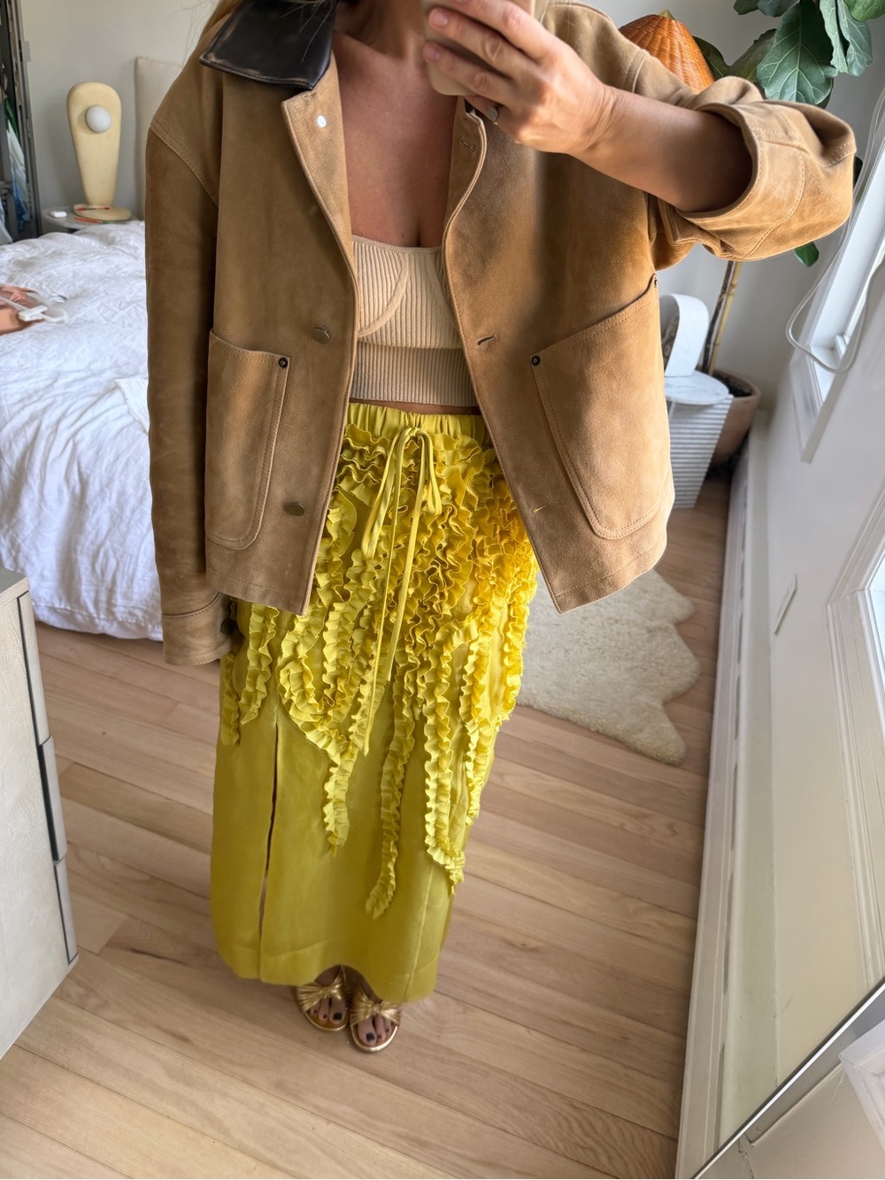 Jason Wu Silk Organza Yellow Green Midi Skirt Size